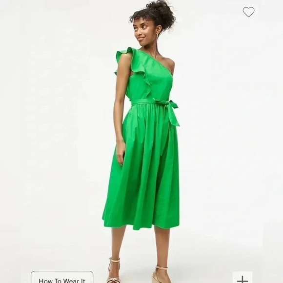 J Crew Dress Green One Shoulder Midi Dress NWT Size 6 Cotton Blend - Picture 2 of 8